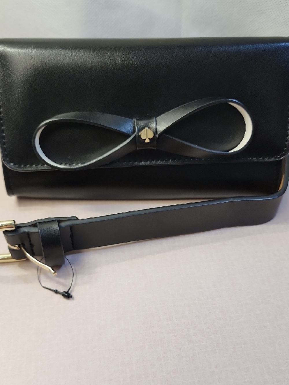 kate spade Black Leather Bow Belt Bag with Polka Dot Socks - Picture 2 of 6